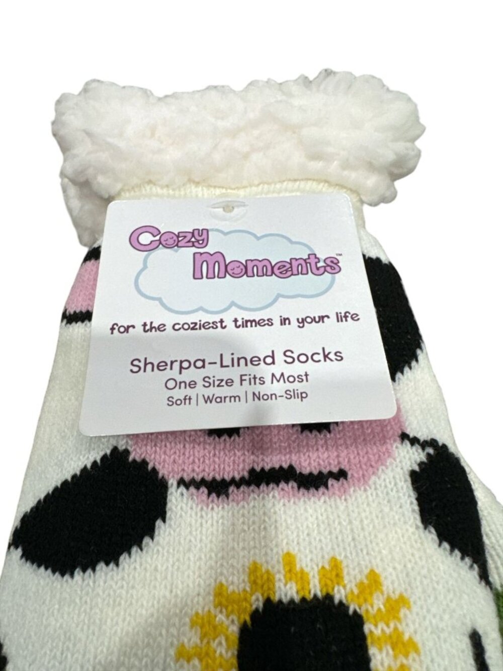Sherpa-Lined Cow-Themed Non-Slip Cozy Socks One Size Soft & Warm Fun Farm Animal - Picture 4 of 5